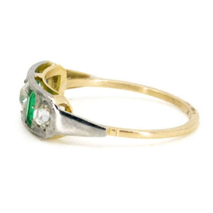 Antique Art Deco Emerald and Diamond Five Stone Ring