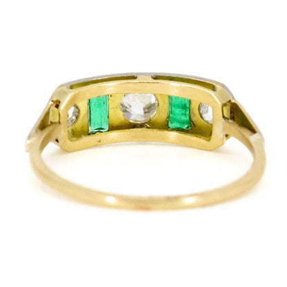 Antique Art Deco Emerald and Diamond Five Stone Ring