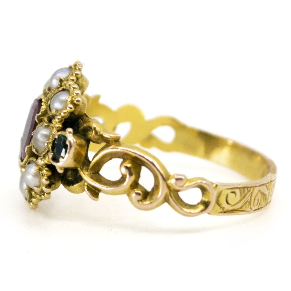 Antique Georgian Ruby, Pearl and Emerald Ring