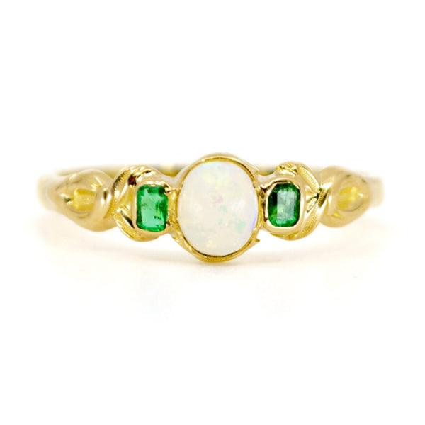 Antique Art Nouveau Opal and Emerald Ring