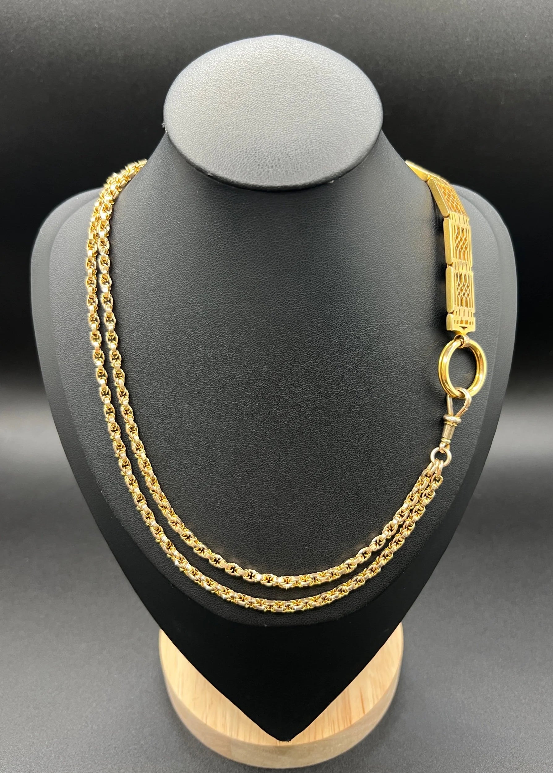 Antique 9 Carat Yellow Gold Gate Link Chain Extender Pendant, Circa 1900