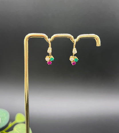 Antique 15ct Gold, Edwardian era Emerald, Ruby & Diamond Clover Earrings
