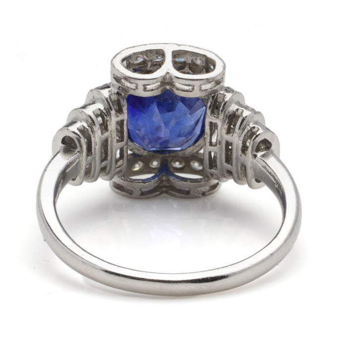 Vintage 2.90ct Natural Ceylon Sapphire and Diamond Cluster Ring in Platinum, Circa 1940s