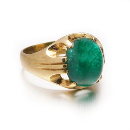 Certified 7.50ct Domed Cabochon Zambian Emerald Ring in 18ct Yellow Gold