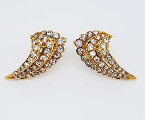 Diamond Set 18ct Yellow Gold Angel Wing Clip On Earrings