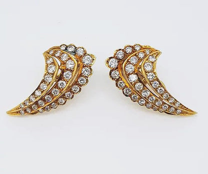 Diamond Set 18ct Yellow Gold Angel Wing Clip On Earrings