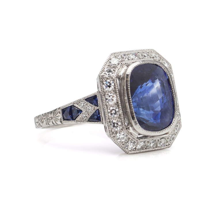 5.10ct Sapphire and Diamond Cluster Ring in Platinum