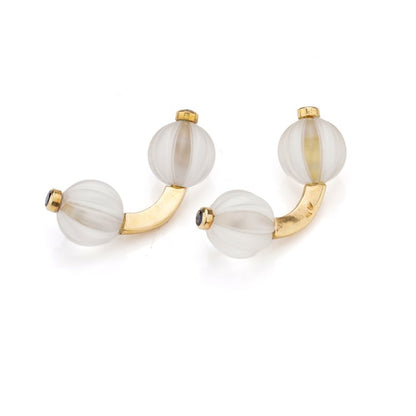 Vintage French Carved Rock Crystal Cufflinks with Sapphires