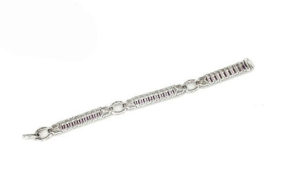 Vintage Ruby and Diamond Bracelet, 2.40cts baguette-cut rubies surrounded by 2.71cts diamonds, diamond set circular links, Circa 1990's.