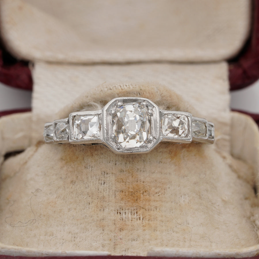Art Deco 2.10ct Old Mine Cut Diamond Seven Stone Engagement Ring in Platinum