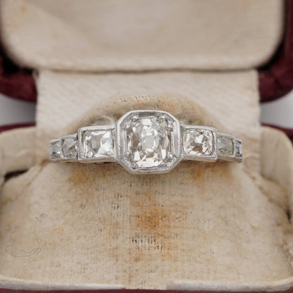 Art Deco 2.10ct Old Mine Cut Diamond Seven Stone Engagement Ring in Platinum
