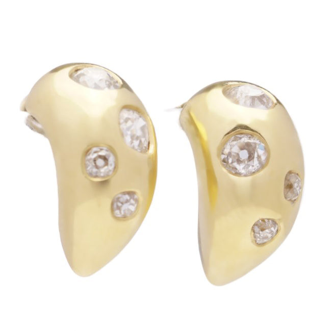 Vintage 18ct Yellow Gold Hoop Earrings set with 1.68 carats of Old Mine Cut Diamonds