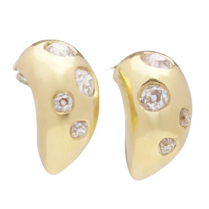 Vintage 18ct Yellow Gold Hoop Earrings set with 1.68 carats of Old Mine Cut Diamonds