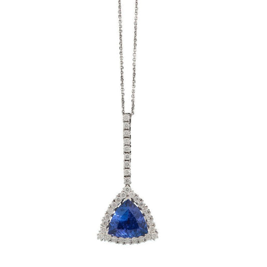 18ct White Gold Trilliant Cut Tanzanite & Diamond Pendant