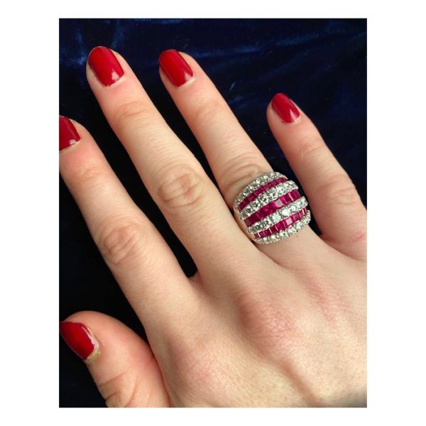 Contemporary Ruby and Diamond Bombe Cocktail Ring