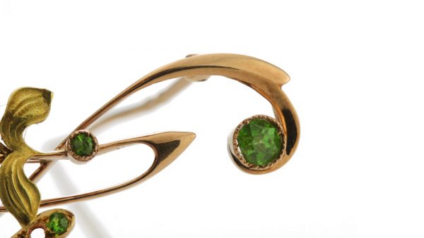 Antique Russian Demantoid Garnet Brooch Pendant in 14ct Rose Gold