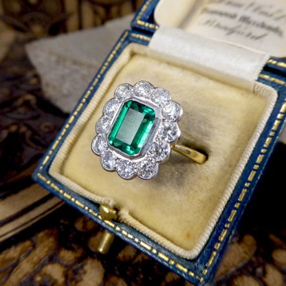 Emerald-Cut Emerald and Diamond Floral Cluster Ring, 2.75cts, 18ct Gold