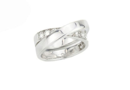 Vintage Cartier 1.00ct Diamond and 18ct White Gold Criss Cross Ring; 1.00 carat total, with original box. Made in France, Paris, Circa 1990s