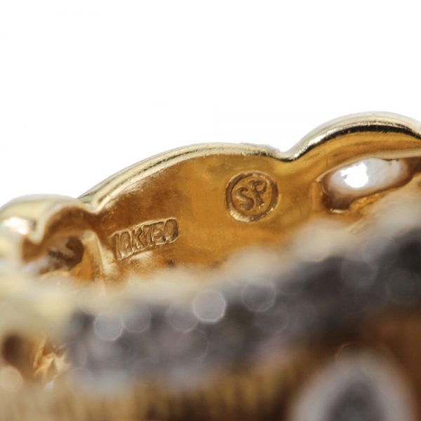 Vintage 1950s Pearl and Diamond Dress Ring in 18ct Yellow Gold