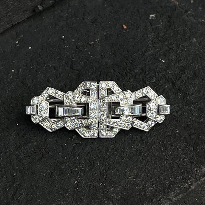 Vintage 1940s Diamond Double Clip Brooch in Platinum