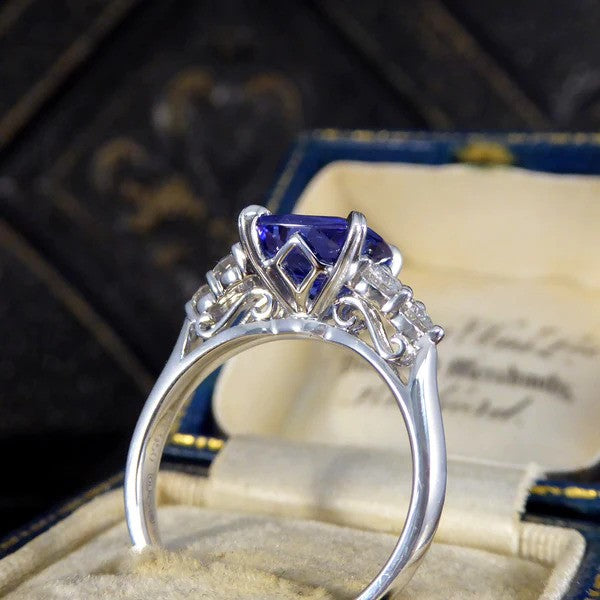2.40ct Cushion Cut Tanzanite and Diamond Engagement Ring in Platinum