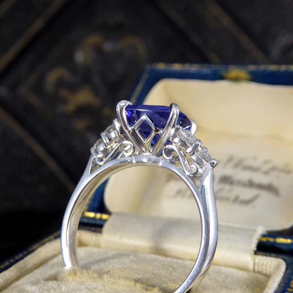 2.40ct Cushion Cut Tanzanite and Diamond Engagement Ring in Platinum