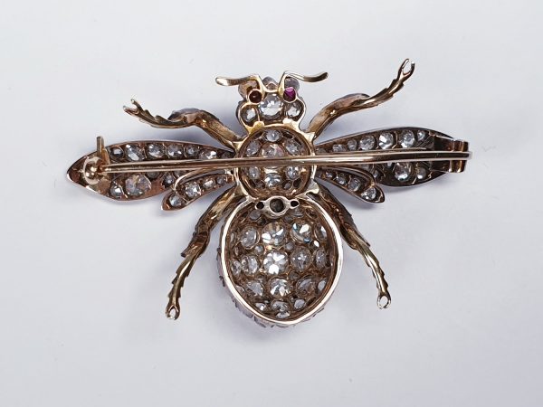 Antique Victorian Old Mine Cut Diamond Bee Brooch, 10.00 carats