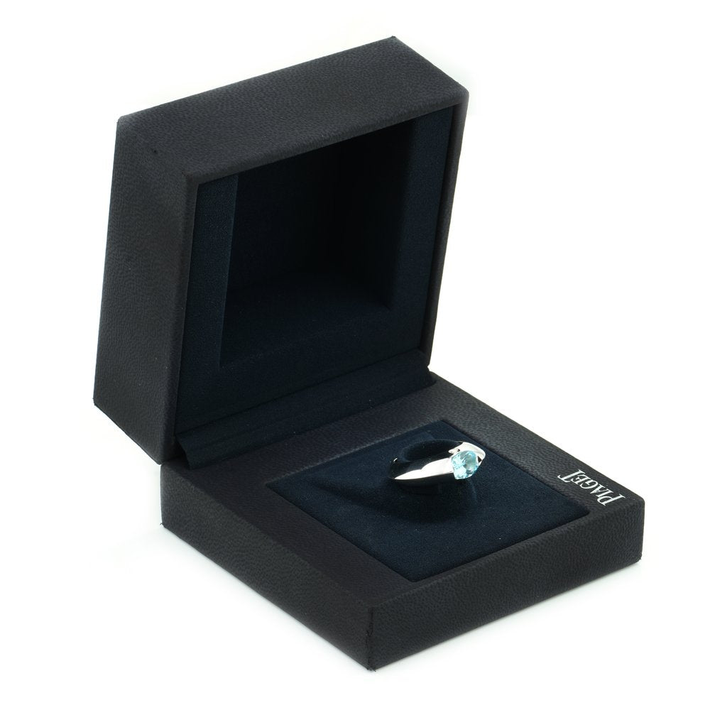 Vintage Piaget 1ct Oval Blue Topaz Ring in 18ct White Gold Ring with Diamond Accent, with original Piaget box