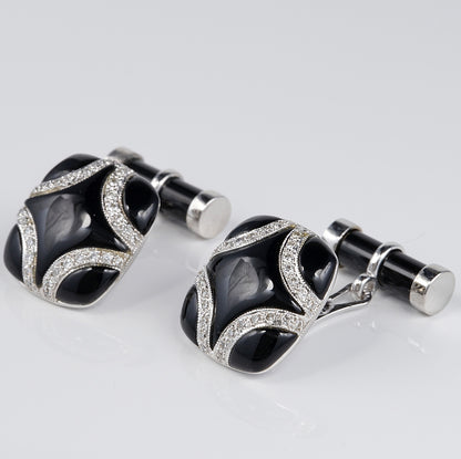 Vintage Italian Black Onyx and Diamond Cufflinks