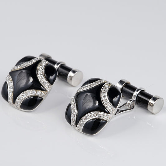 Vintage Italian Black Onyx and Diamond Cufflinks