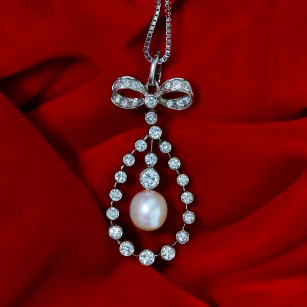 Vintage 1950s Freshwater Pearl and Diamond Pendant Necklace, 1.50cts