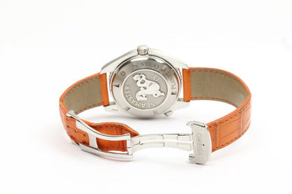 Omega Seamaster Planet Ocean 600M Orange Stainless Steel Automatic Watch, Ref 2908.50.38, 45.5mm steel case, black dial, unidirectional rotating diver's bezel, screw-down crown, helium-escape valve, orange Omega strap with stainless steel push-button deployment buckle, with Omega papers.