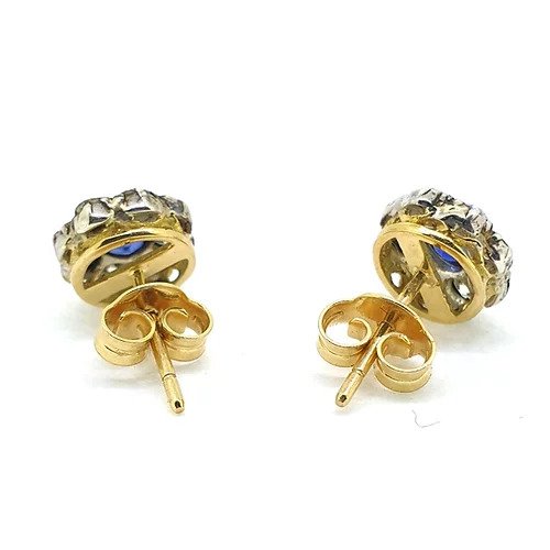 Sapphire and Diamond Cluster Stud Earrings