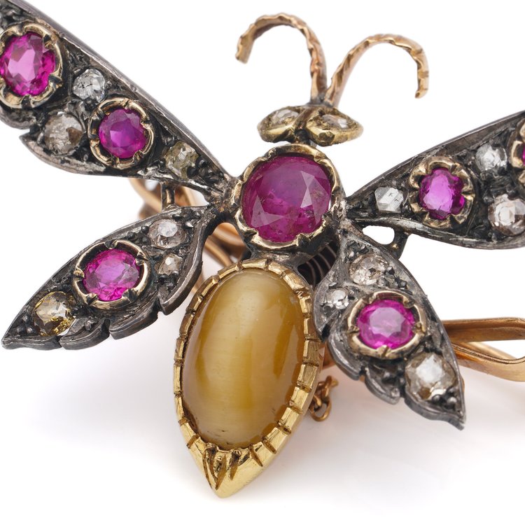 Antique Victorian Multi Gemstone En Tremblant Butterfly Brooch