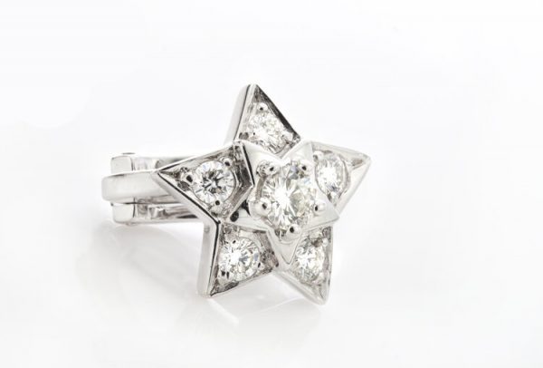 Chanel 0.80ct Diamond and 18ct White Gold Star Clip On Earrings; set with 0.80 carats round brilliant-cut diamonds, Signed, In Original Box