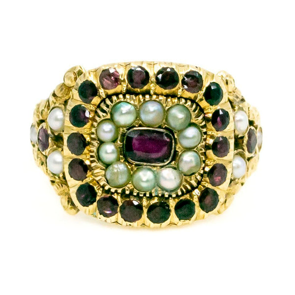 Antique Georgian Garnet and Pearl Ring