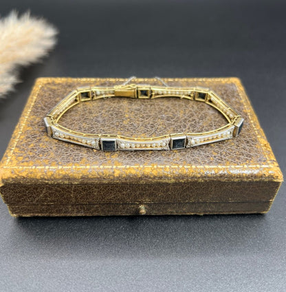 Edwardian Antique Sapphire and Seed Pearl Link Bracelet