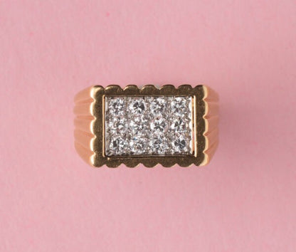 Van Cleef and Arpels Vintage 0.60ct Diamond and 18ct Gold Dress Ring; rectangular tartelette ring set with 12 diamonds, ribbed shank, Signed and numbered