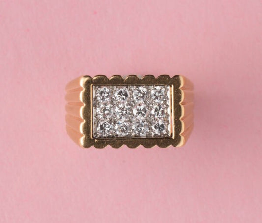 Van Cleef and Arpels Vintage 0.60ct Diamond and 18ct Gold Dress Ring; rectangular tartelette ring set with 12 diamonds, ribbed shank, Signed and numbered