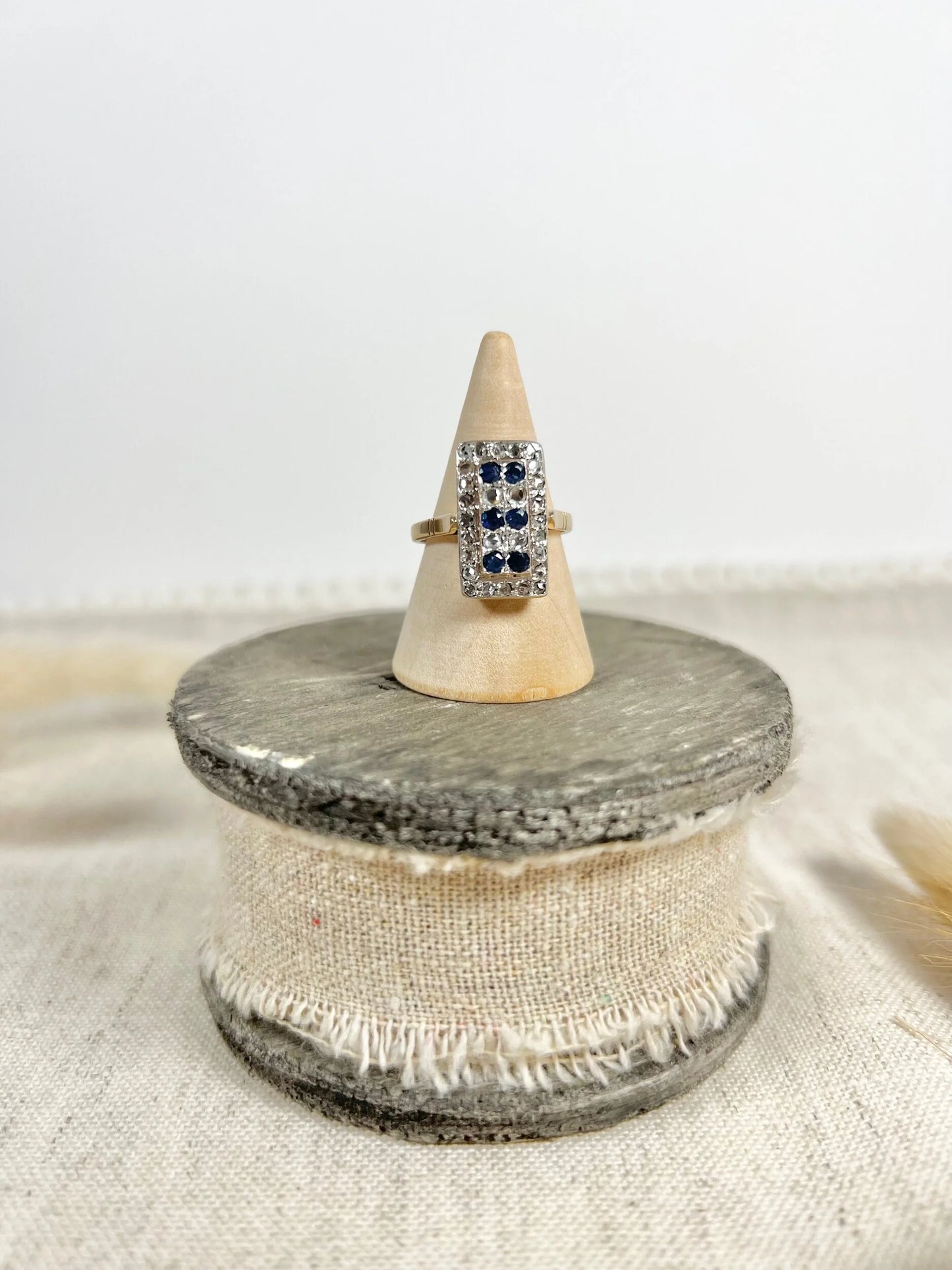Antique 18 Carat Gold Sapphire and Diamond Rectangular Ring, Circa 1900