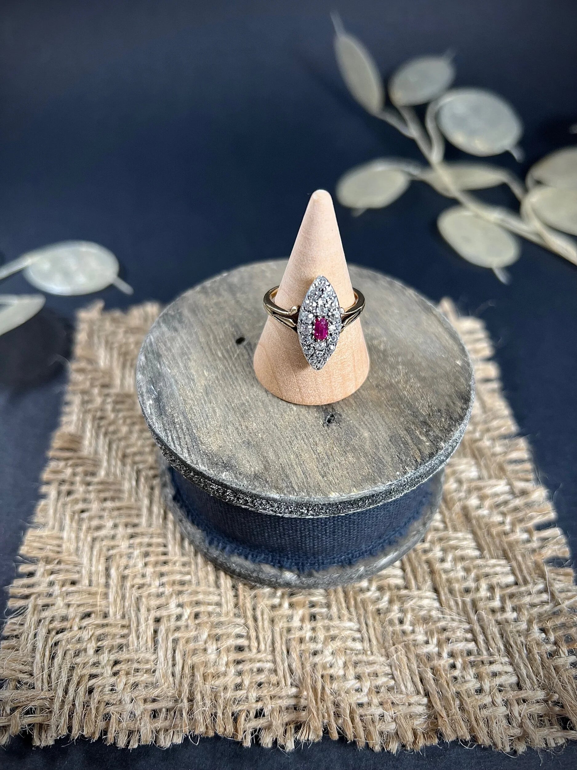 Antique Victorian 18 ct Gold Ruby And Diamond Marquise Ring