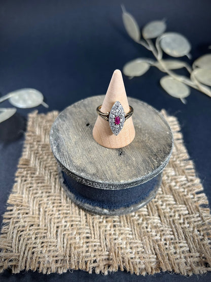 Antique Victorian 18 ct Gold Ruby And Diamond Marquise Ring