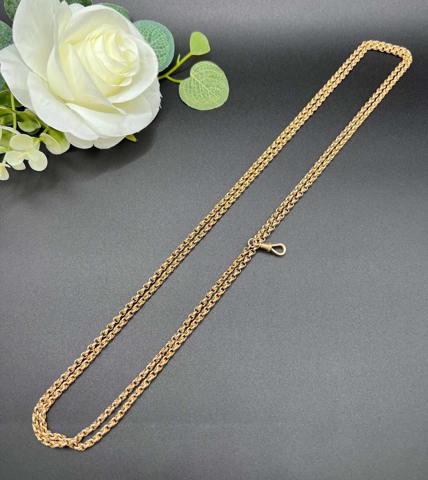 Antique 9 ct Gold Belcher Chain: Edwardian Fancy Belcher Link Long Guard Necklace