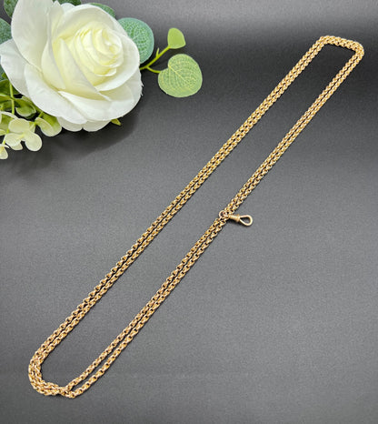 Antique 9 ct Gold Belcher Chain: Edwardian Fancy Belcher Link Long Guard Necklace