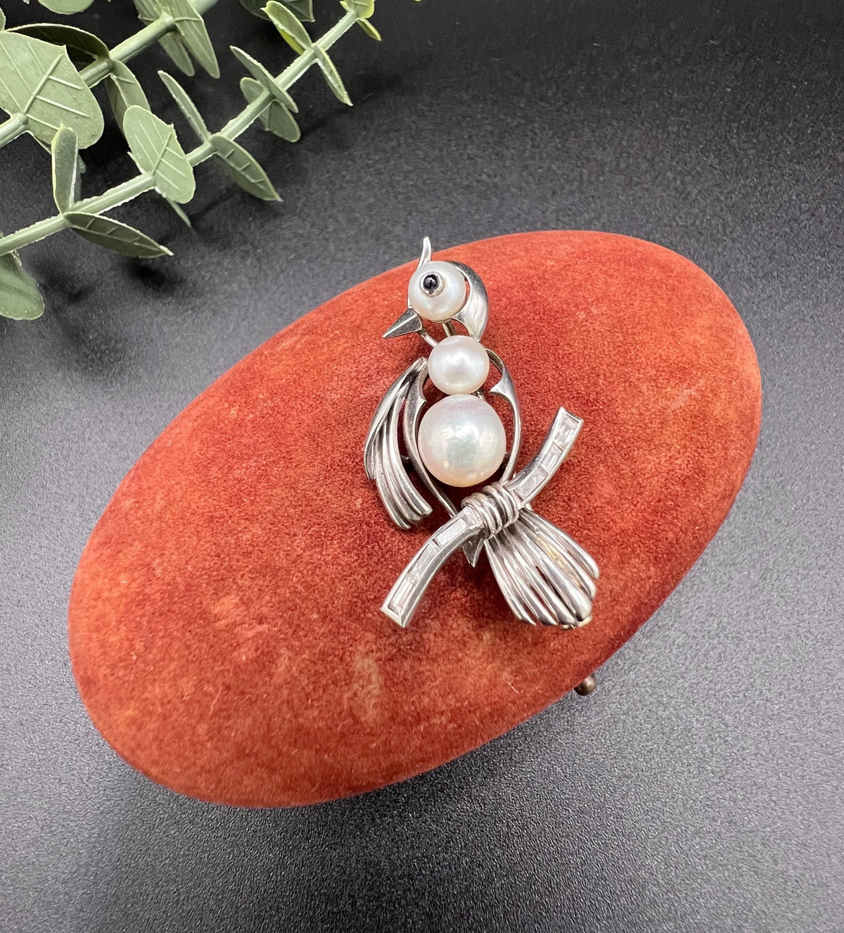 Antique Platinum, 1920s Bird Brooch, Pearls and Natural Diamonds