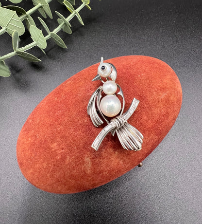 Antique Platinum, 1920s Bird Brooch, Pearls and Natural Diamonds