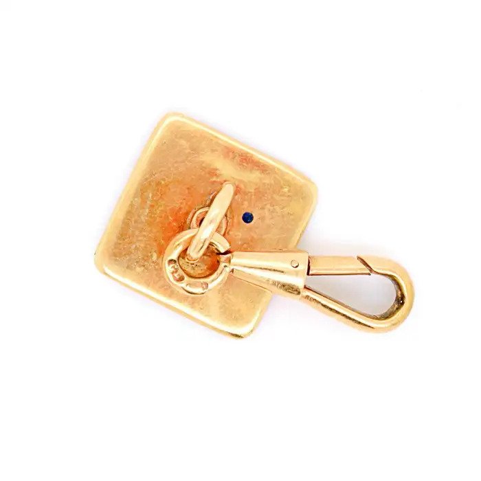 Art Deco Square Shaped Yellow Gold Cufflinks with Old Cut Diamond Centres and White Enamel Borders
