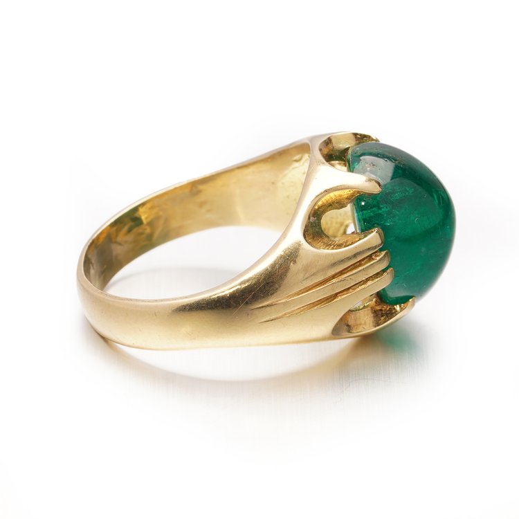 Certified 7.50ct Domed Cabochon Zambian Emerald Ring in 18ct Yellow Gold