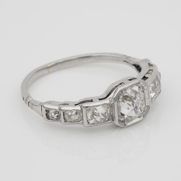 Art Deco 2.10ct Old Mine Cut Diamond Seven Stone Engagement Ring in Platinum