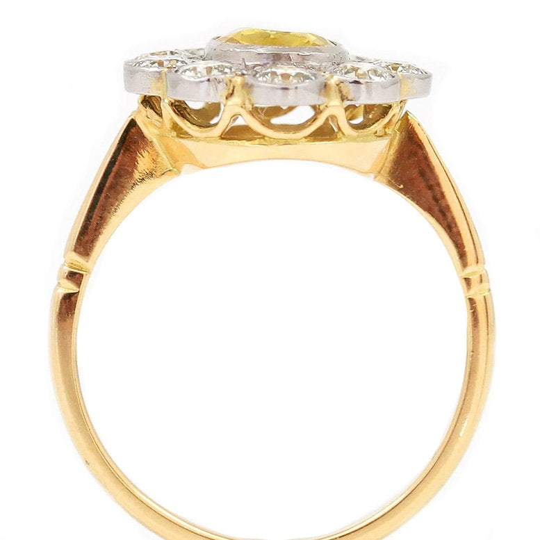 0.97ct Yellow Sapphire and Diamond Floral Cluster Ring